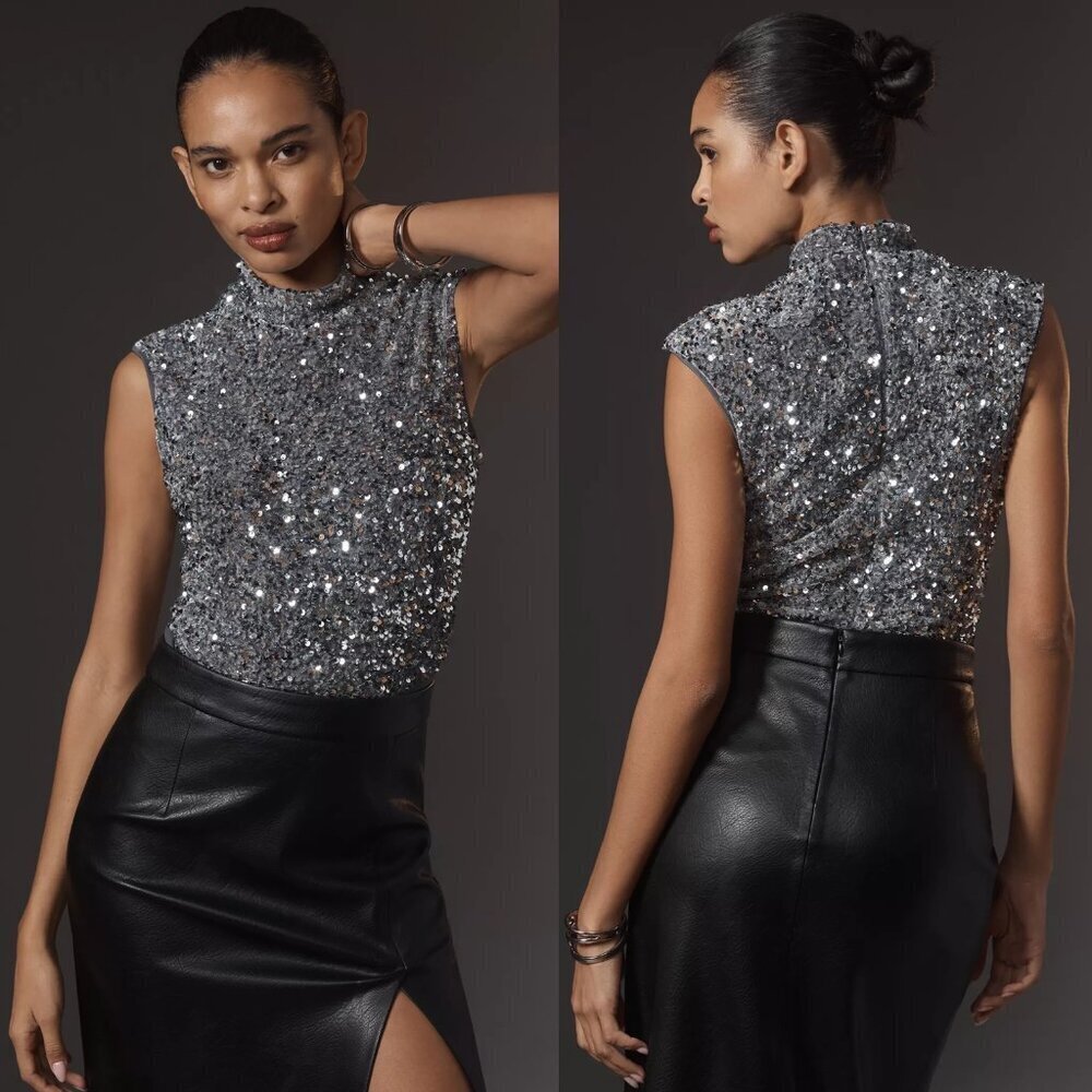 New Bardot Kelso Velvet Sequin Bodysuit Size S